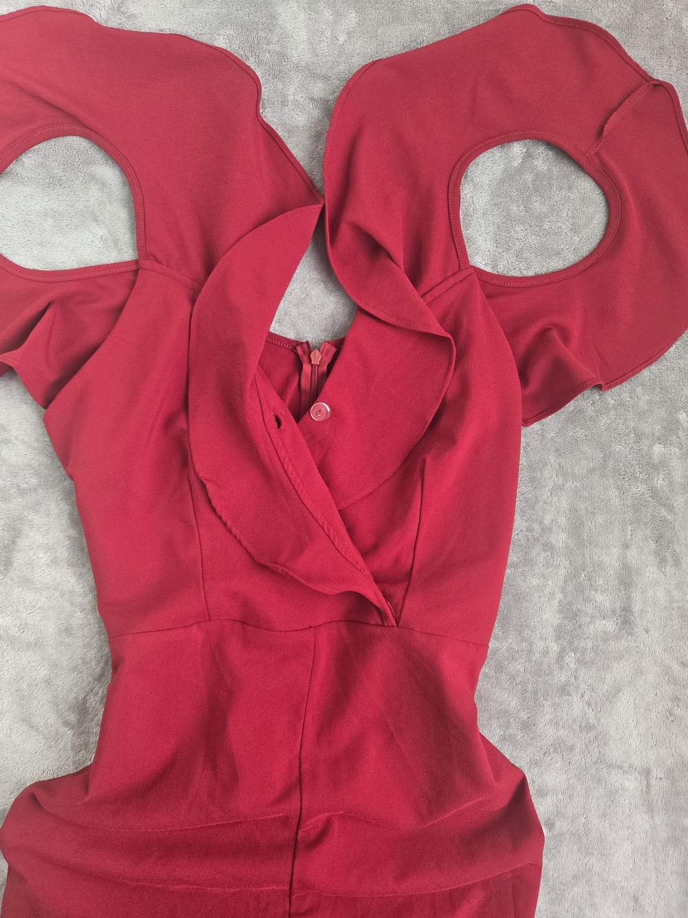 Red Off-Shoulder Ruffle Jumpsuit - Picture 8 of 10